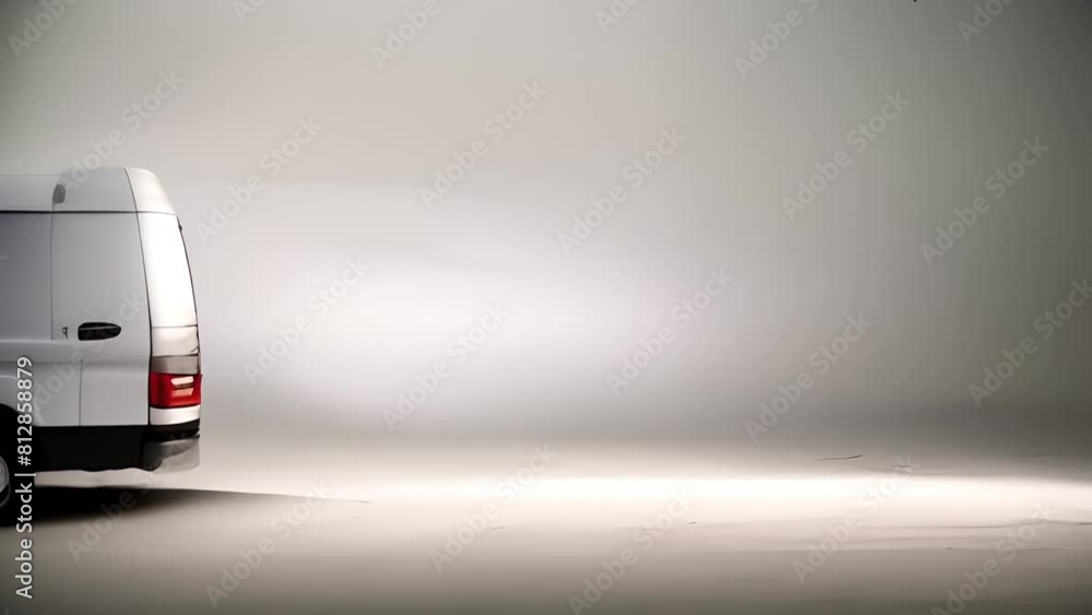 Poster white van displayed in studio setting generative ai