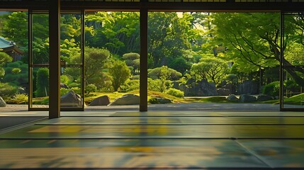 Naklejka premium The edge and the garden seen from the Japanese room : Generative AI