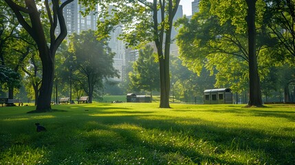Obraz premium Serene City Park with Hidden Eco Bins for Sustainable Urban Living