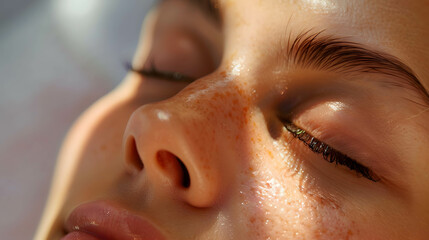 Close-up of a serene woman's face receiving a relaxing facial treatment at a luxury spa, spa industry trend in the future, investment in spa sector