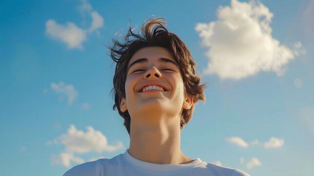 Focused individual and concentration, imagining their successful future with determination and confidence, positive thinking and growth mindset