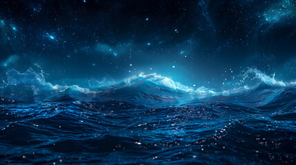 "Dancing Lights of the Ocean: Waves Dance with Glowing Blue Lights in a Breathtaking Nighttime Scene"   Photo Stock Concept