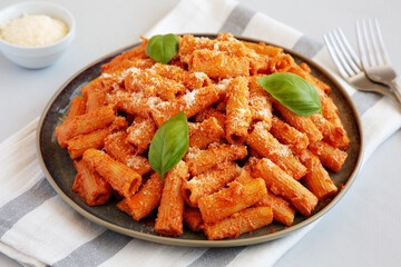 Homemade Vodka Rigatoni Pasta with Parmesan and Basil