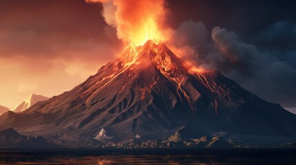 A towering volcano spewing molten lava 