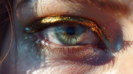 Close up detail beautiful female eye macro, fashion naturel makeup, Generative AI hyper realistic 