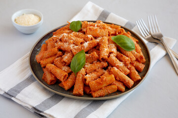 Homemade Vodka Rigatoni Pasta with Parmesan and Basil