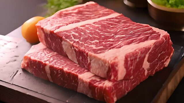 Barbecue Steak raw Japanese Wagyu beef a5 , There is fat between the meat 