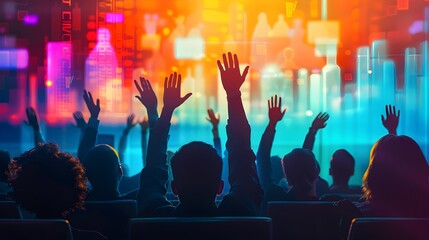 Enthusiastic Crowd Celebrating at Lively Corporate or Entertainment Event