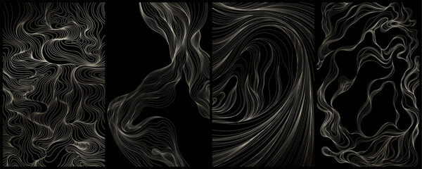 Set of abstract smoke waves. Gradient backgrounds collection. Hand drawn illustration.