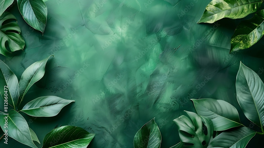 Poster creative tropical green leaves layout with copy space nature spring concept flat lay : generative ai