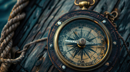 Obraz premium close up compass navigation on the ship.