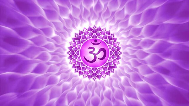 Crown Chakra Sahasrara on Violet Flow Energy Animated Spiral Loop Background