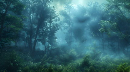 Foggy Old Growth Forest at Dawn   Early morning mist blankets ancient woodland, evoking a sense of mystery and serenity