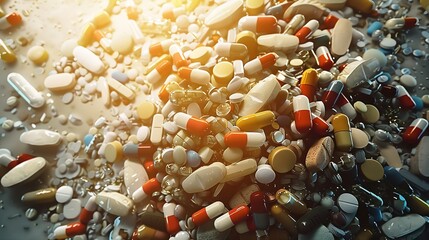 There are a lot of expired pills and medicines in the garbage bagTop view The concept of waste medicines is to collect for recyclingThe National Prescription Drug Takes A Day Back : Generative AI