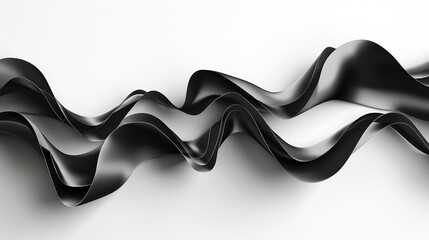 Abstract waves of black ribbons flowing smoothly, creating a minimalist yet dynamic visual with varying textures and shadows