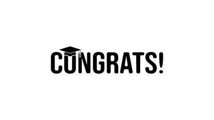 Congratulations vector banner for graduation party, black isolated silhouette