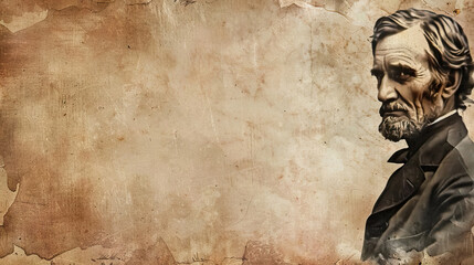 grunge vintage style side view  Jefferson Davis' Birthday background with copy space.