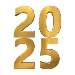 3D Golden 2025 rendering, Happy New Year design element for calendar