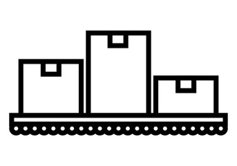 Icono negro de cadena de producción de cajas embaladas.