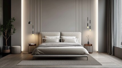 Modern bedroom interior design idea and wall pattern background / 3D rendering