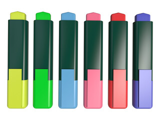 3D Realistic highlighters rendering with Multicolor, stationary design element  