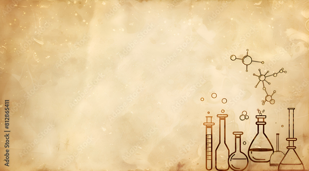 Poster a drawing of various glass beakers and test tubes. the drawing is on a piece of paper that appears t