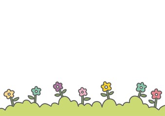 cute tiny colorful flowers with green leaf frame in white background. paper , note , planner , diary and presentation A4 size bg decoration.	