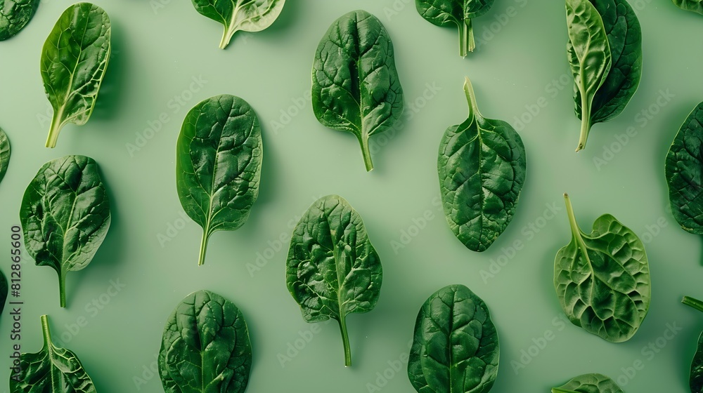 Poster creative layout made of spinach flat lay food concept macro concept : generative ai
