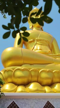 Big Golden Buddha Statue in Wat Pak Nam Phasi Charoen or Pak Nam Temple - It is famous for its large seated Buddha that is the largest in Bangkok Thailand - Travel Sculpture and Architecture Religion 