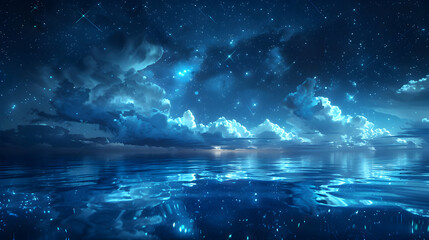 Bioluminescent Serenity: Calm Waters Reflecting Glowing Night Sky
