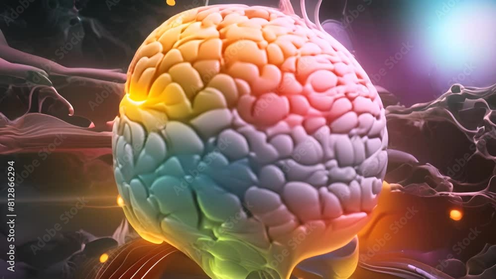 Poster vibrant brain with colorful neurons generative ai