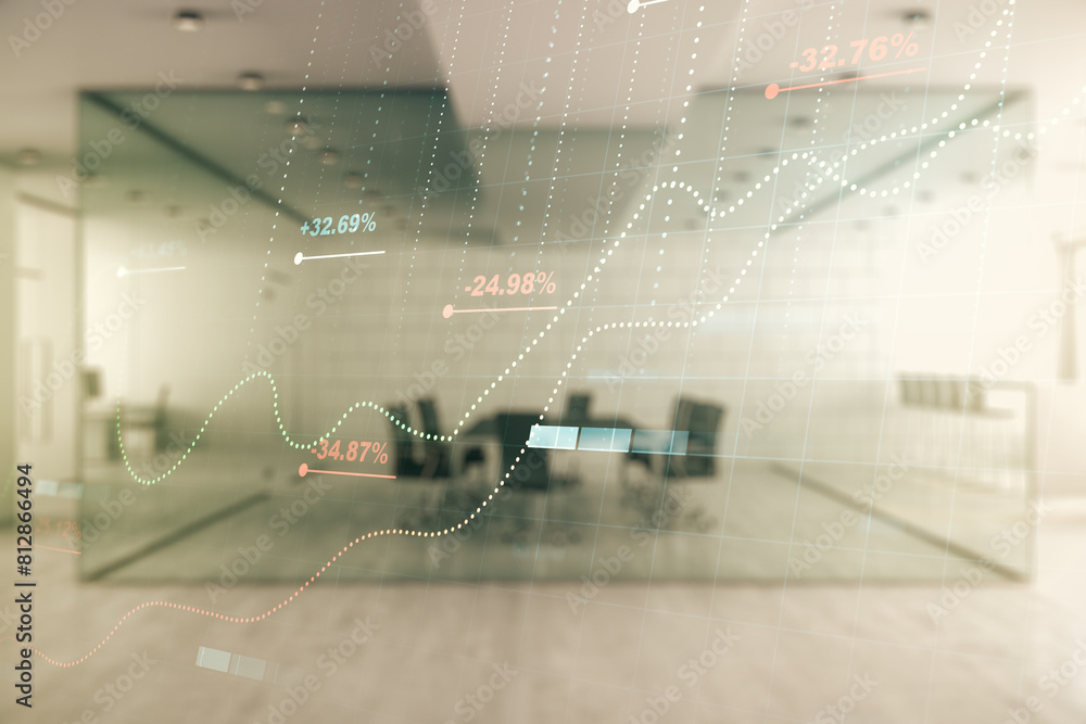 Poster abstract virtual analytics data spreadsheet on a modern furnished classroom background, analytics an