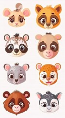 Fototapeta premium Collection of cute cartoon animal faces for children or babies. White background.