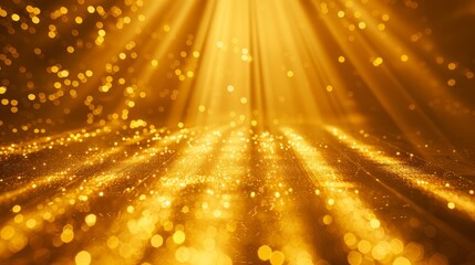 This image features a stunning golden background illuminated by radiant light rays and sparkling bokeh, giving a sense of warmth and celebration