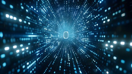 Futuristic Digital Tunnel of Glowing Data Streams and Illuminated Floating Numbers