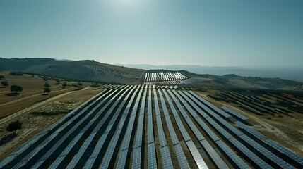 Expansive Solar Farm Beneath the Bright Sky - Renewable Energy Landscape Captured Aerially