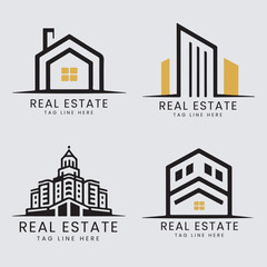 Fototapeta premium Real estate logo design. Rent, Use For sale of real estate vector logo, House cleaning, home security, real estate auction. Vector building logo concept.