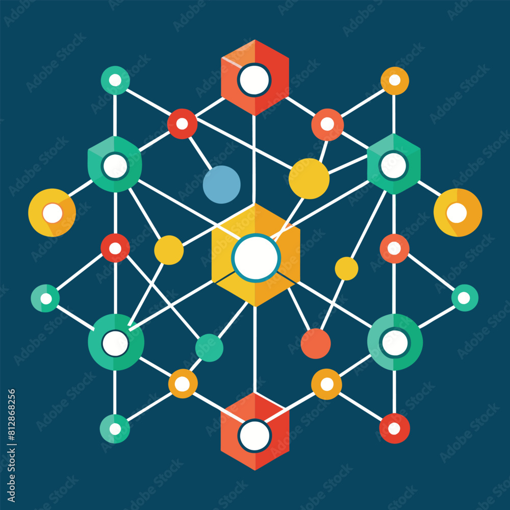 Poster a graphic displaying a vibrant hexagonal structure, showcasing connectivity and knowledge, a minimal