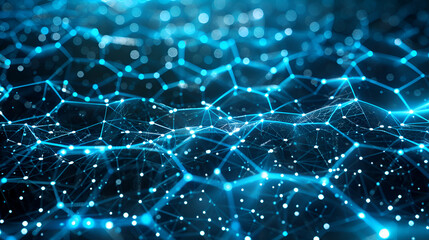 Obraz premium A blue background with a lot of dots and lines. The dots and lines are connected to each other in a way that they form a pattern. The image has a futuristic and technological feel to it. Generative AI
