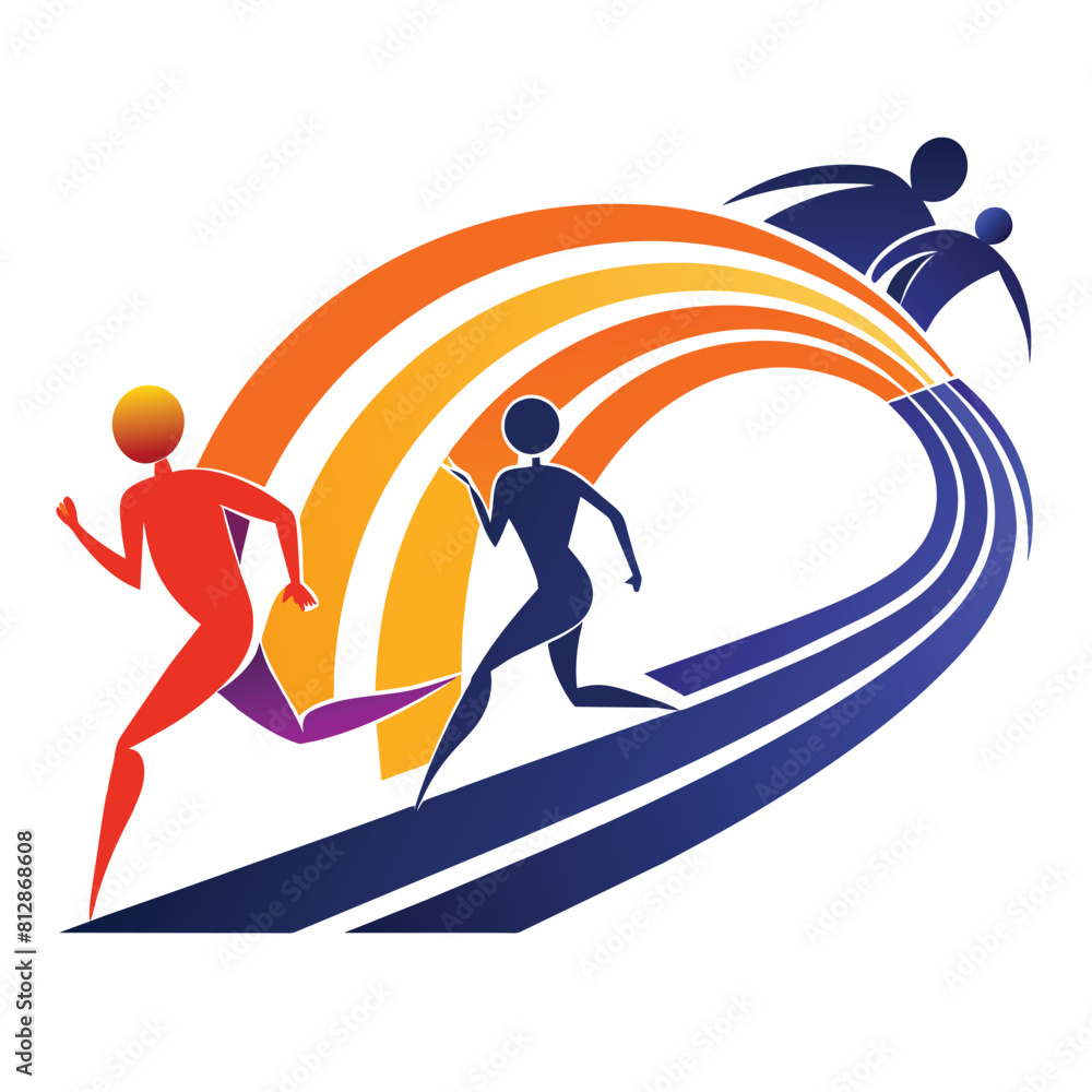 Aufkleber couple of people engaging in running activity on a track, a minimalist design that captures the spee
