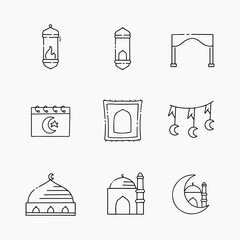 Ramadan doodle line vector illustration