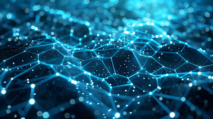 Obraz premium A blue background with a lot of dots and lines. The dots and lines are connected to each other in a way that they form a pattern. The image has a futuristic and technological feel to it. Generative AI