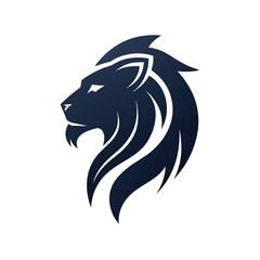 Fototapeta premium Stylized lion head with an elaborate mane in a striking design, A minimalist logo featuring a sleek, stylized lion silhouette