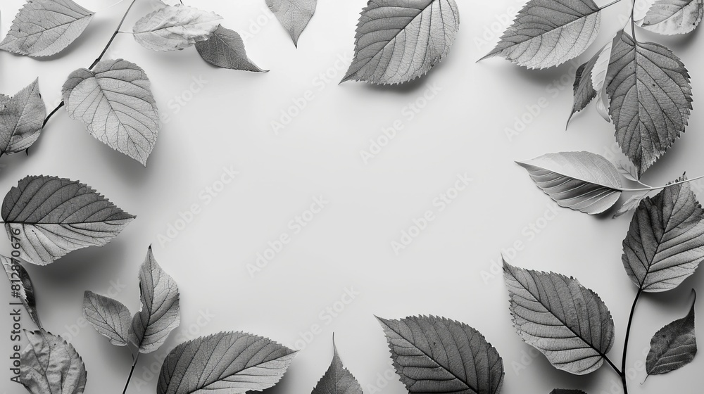 Poster simple leaf outlines at the corners of the page with a blank space in the center for symbol or text.
