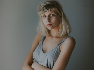 Naklejka premium Portrait of a Young Blonde Woman. Generative AI.
