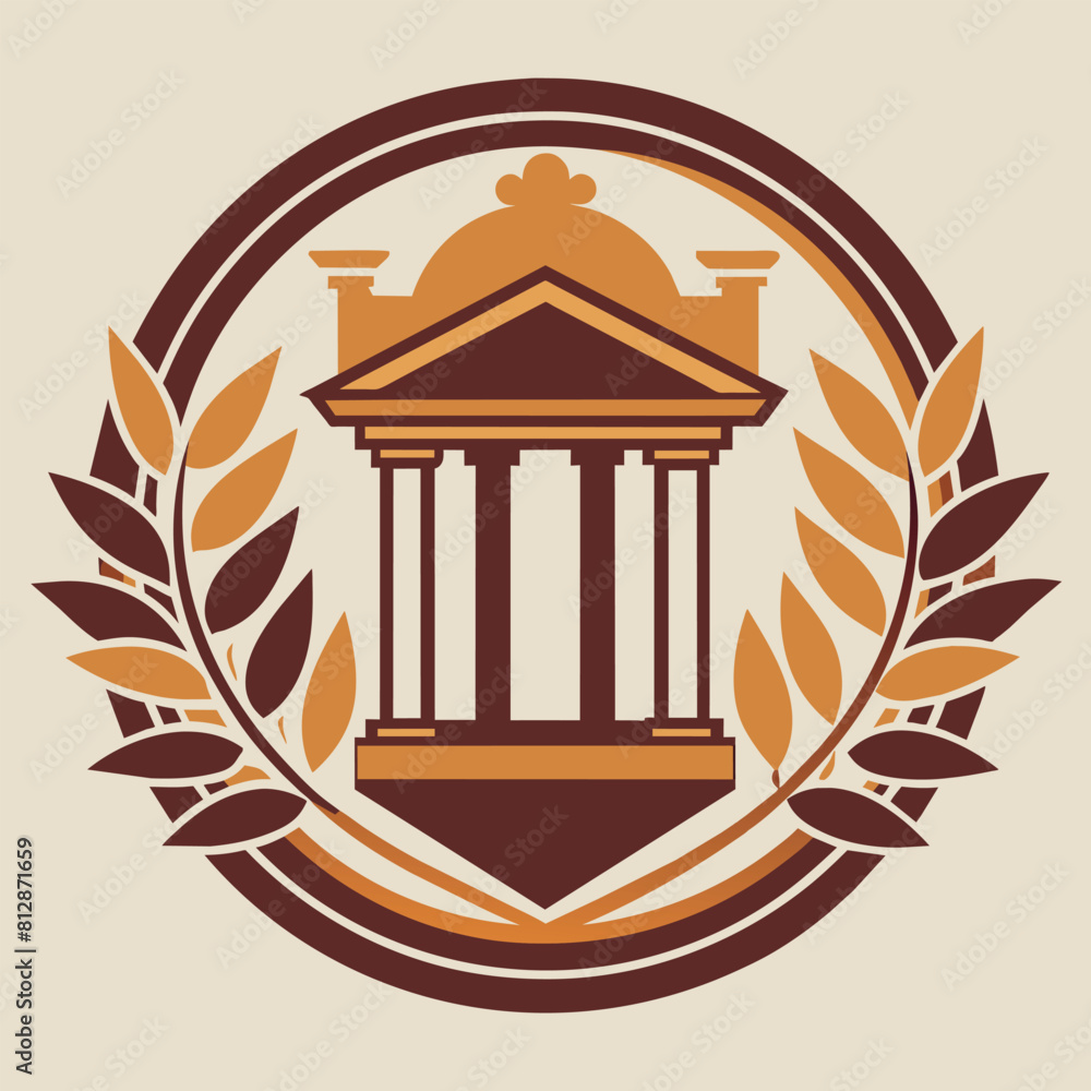 Poster A logo featuring a building in the center, with minimalist design and a subtle nod to art history, A minimalist logo with a subtle nod to art history, using timeless design elements