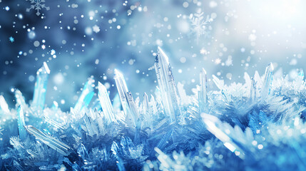 氷と雪の背景。冬のイメージ。氷の結晶