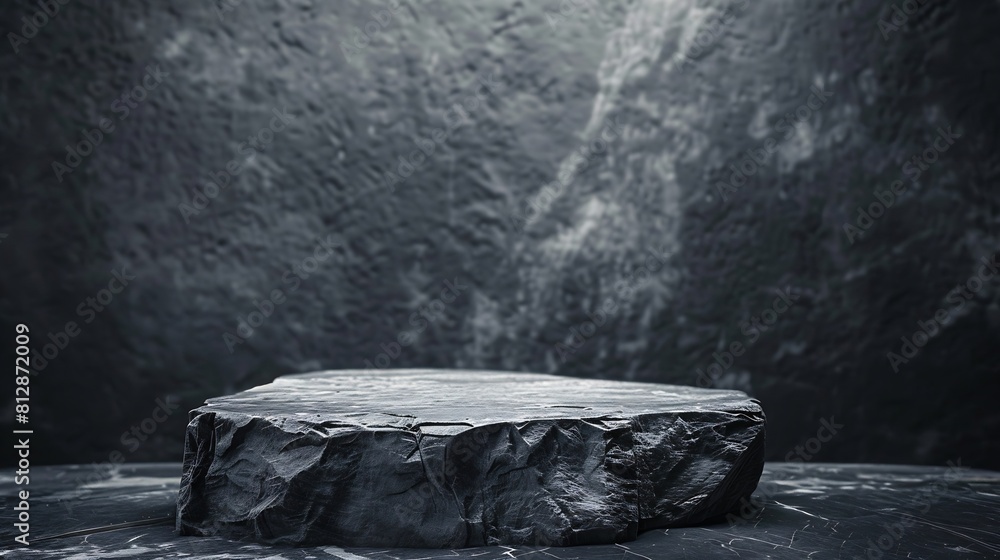 Poster rock stone podium background stand black scene display product with material dark gray wall room stu