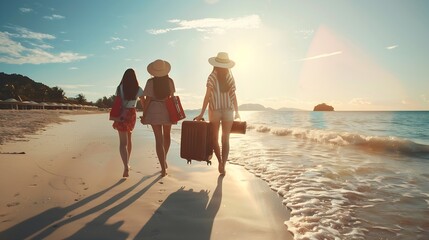 Young girls couple travel on summer vacation : Generative AI