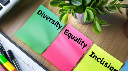 Diversity, Equality, and Inclusion Notes on Wooden Desk - Social Concepts